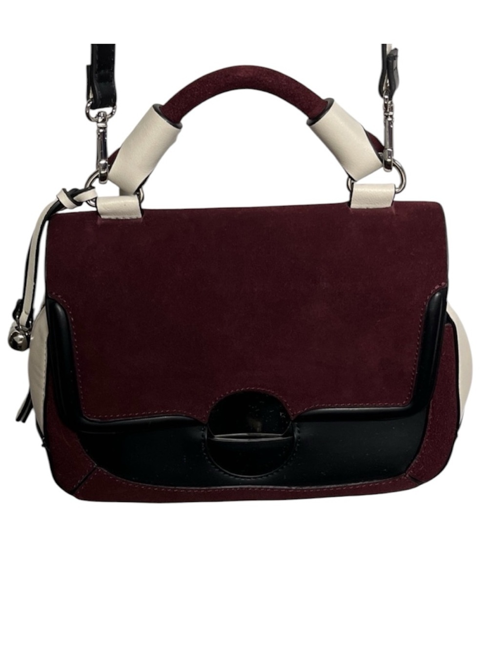Zara Burgundy Black Crossbody Satchel Two Tone Top Handle Handbag - Picture 2 of 10